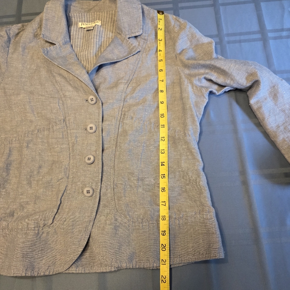 Pendleton Blue Cotton Chambray Blazer Striped Cuffs Old Money Americana - Picture 10 of 11